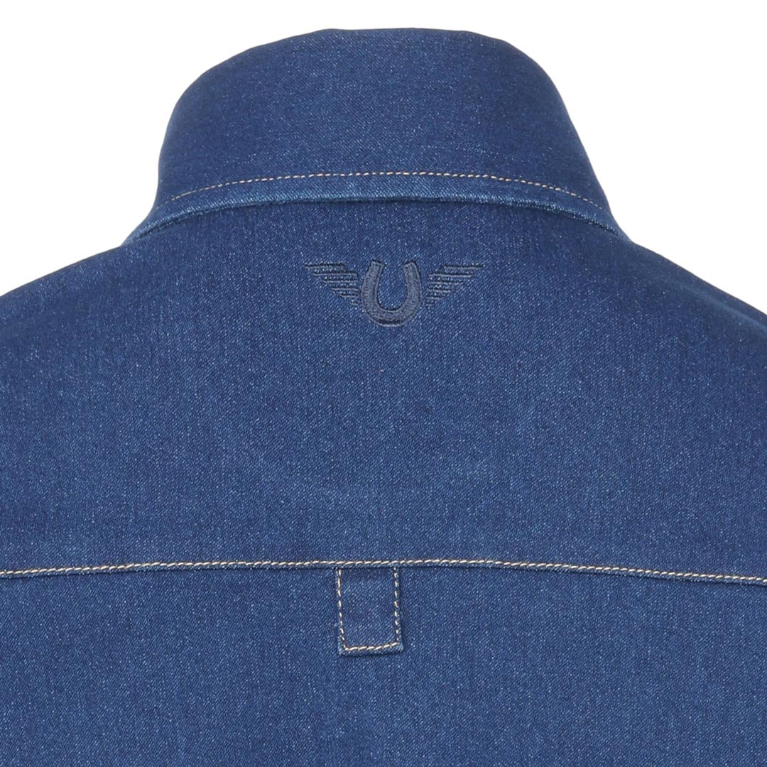 TuffRider Stone Washed Western Stretch Denim Shirt With Pearl Snaps
