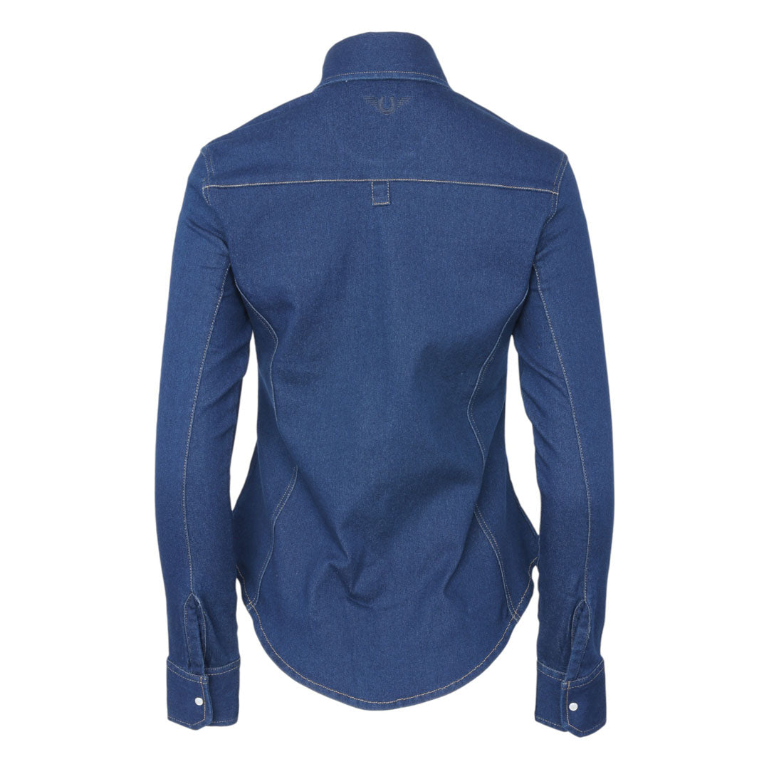 TuffRider Stone Washed Western Stretch Denim Shirt With Pearl Snaps