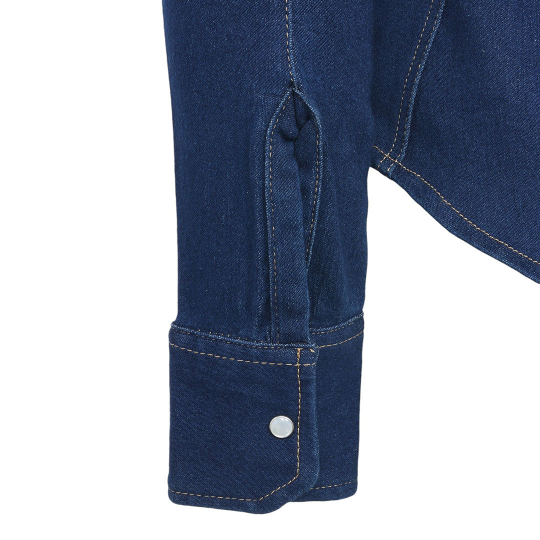 TuffRider Stone Washed Western Stretch Denim Shirt With Pearl Snaps