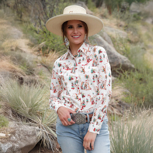 Cinch Women's Long Sleeve Printed Western Snap Shirt