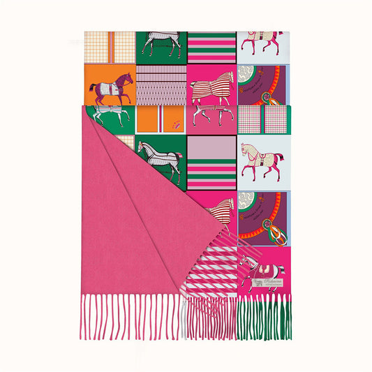 AWST Int'l Horses in Blankets Acrylic Cashmere Scarf-28" x 78"