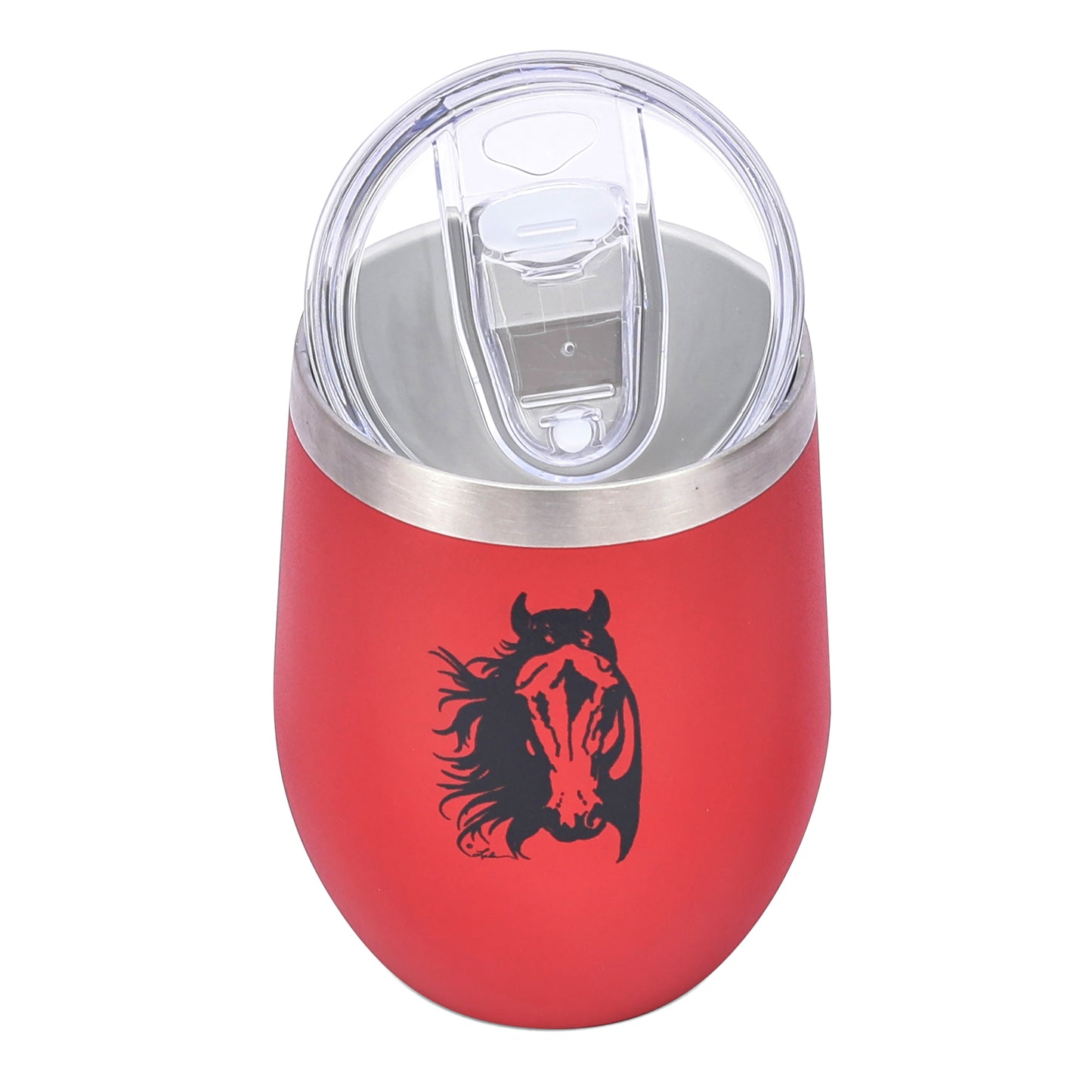 AWST Int'l 12 oz Stainless Steel Wine Tumbler w/ Slide Top Lila Horse Head