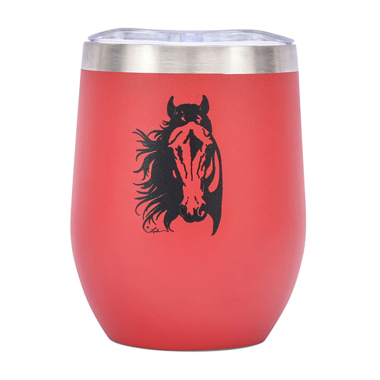 AWST Int'l 12 oz Stainless Steel Wine Tumbler w/ Slide Top Lila Horse Head