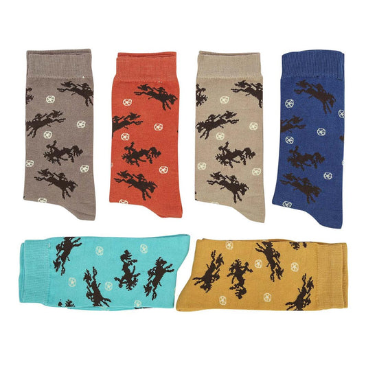 AWST Int'l Lila Bucking Horses Socks 6-pack