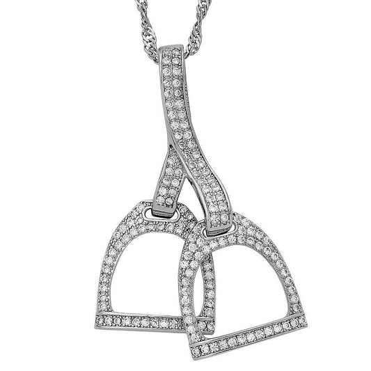 AWST Int'l Rhodium Horse Double Stirrup Necklace