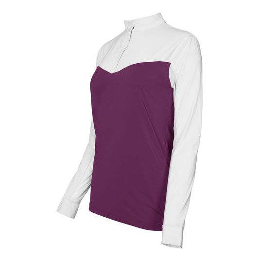 Dapplebay Lady 1/4 Zip Show Top-White/Plum