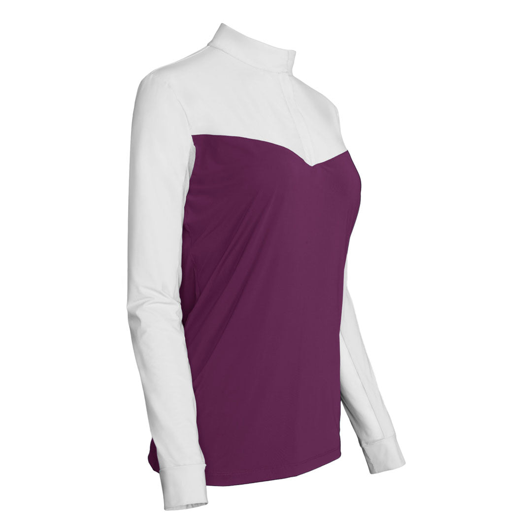 Dapplebay Lady 1/4 Zip Show Top-White/Plum