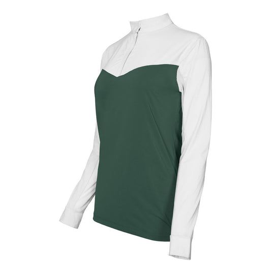 Dapplebay Lady 1/4 Zip Show Top-White/Evergreen