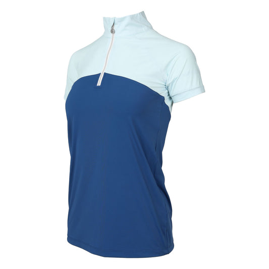 Dapplebay Lady 1/4 Zip Riding Top - Short Sleeve-Light Blue/Navy