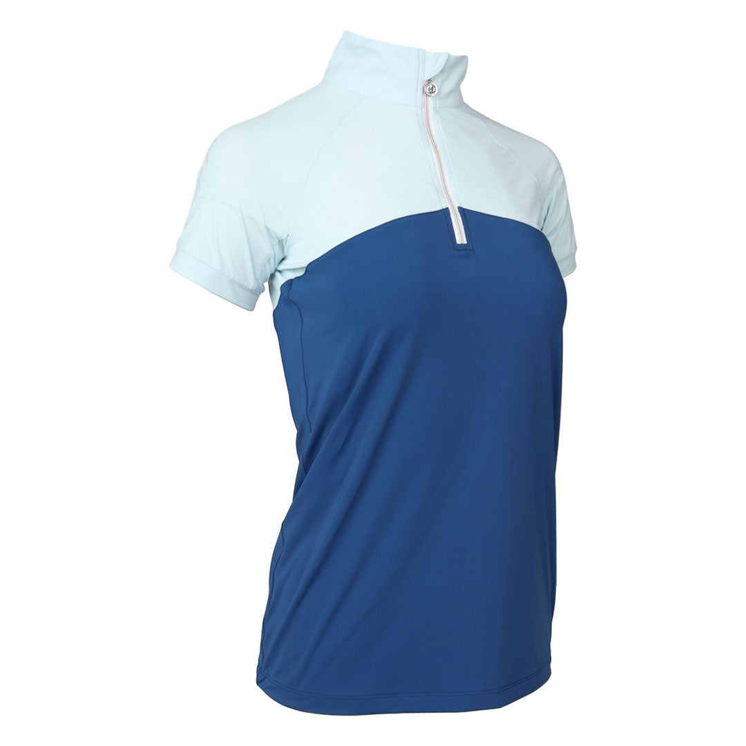 Dapplebay Lady 1/4 Zip Riding Top - Short Sleeve-Light Blue/Navy