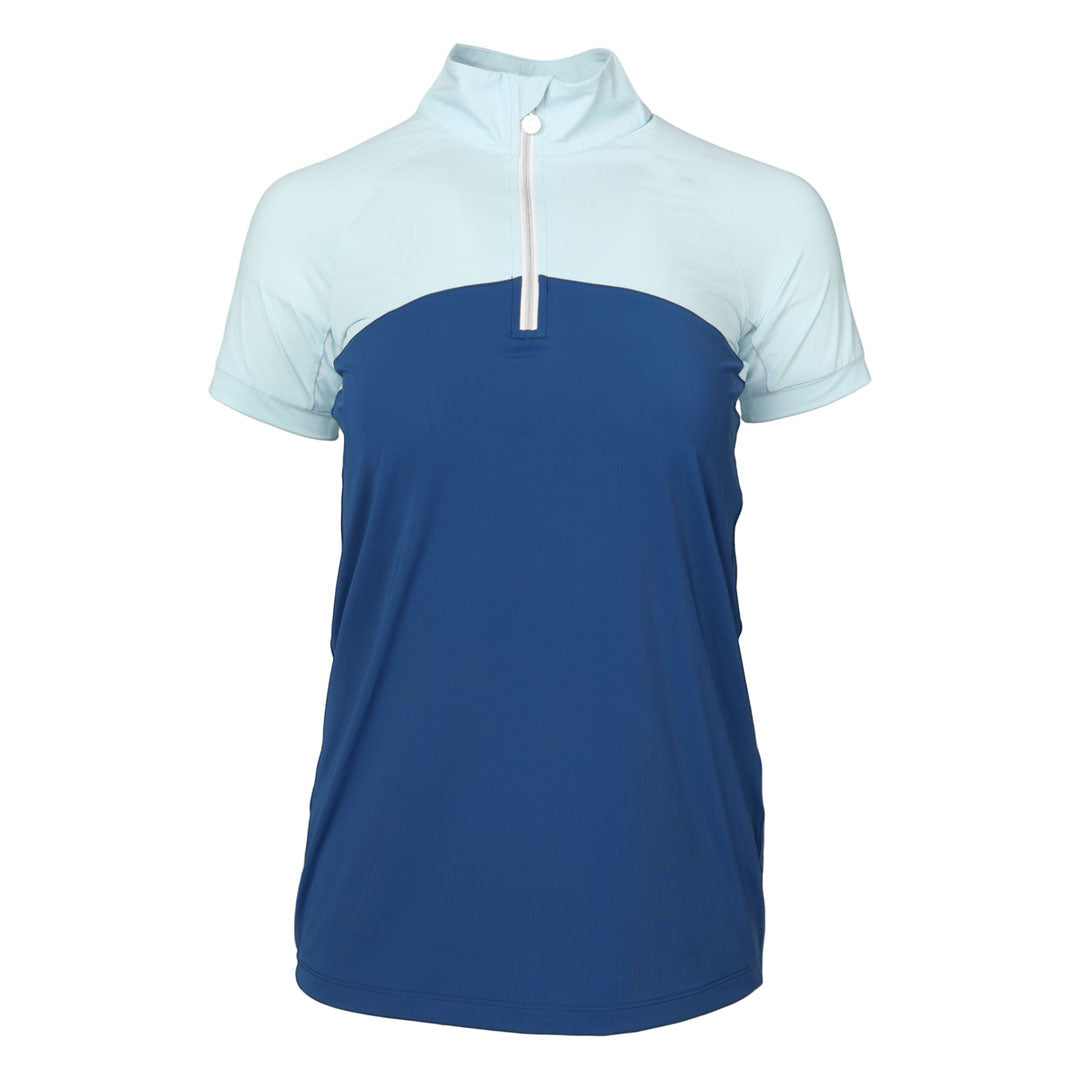 Dapplebay Lady 1/4 Zip Riding Top - Short Sleeve-Light Blue/Navy