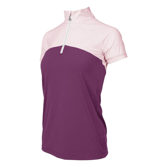 Dapplebay Lady 1/4 Zip Riding Top - Short Sleeve-Light Pink/Plum