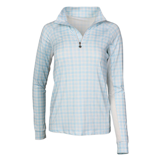 Dapplebay Gingham1/4 Zip Riding Top - Long Sleeve-Blue/White