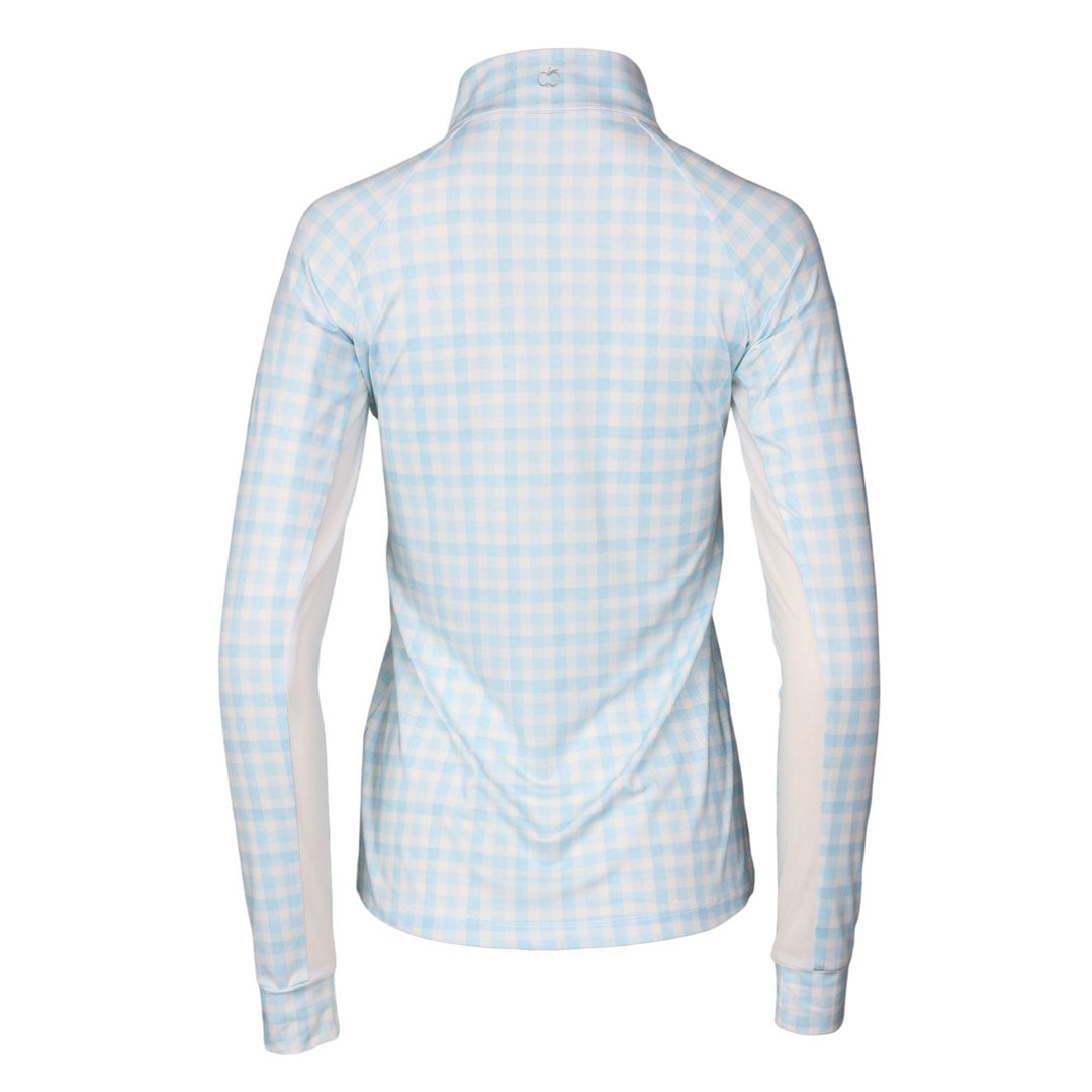 Dapplebay Gingham1/4 Zip Riding Top - Long Sleeve-Blue/White