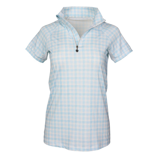 Dapplebay Gingham 1/4 Zip Riding Top - Short Sleeve-Blue/White
