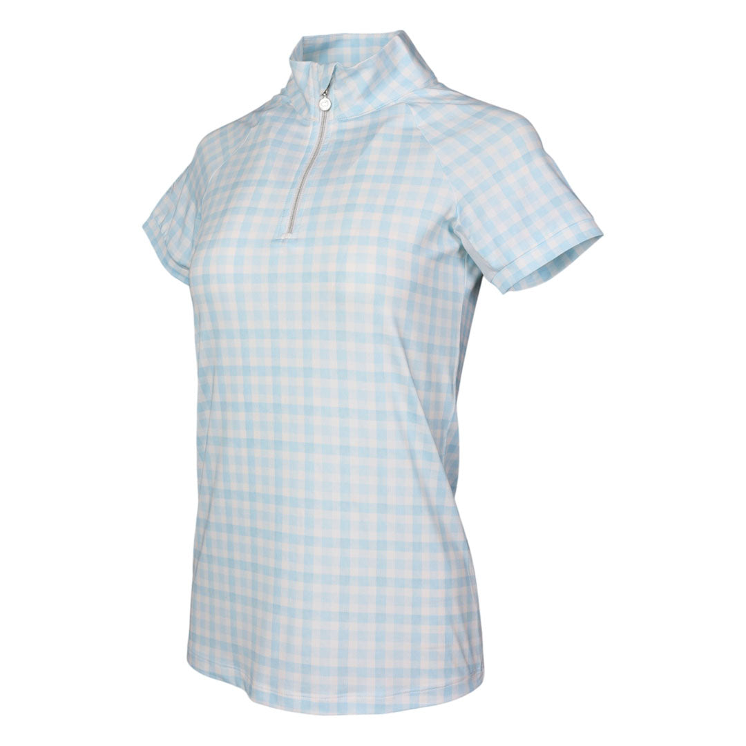 Dapplebay Gingham 1/4 Zip Riding Top - Short Sleeve-Blue/White