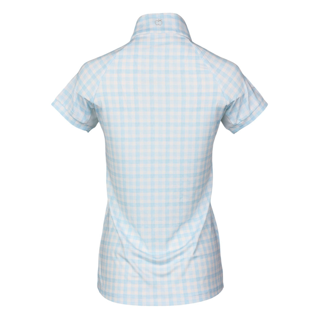Dapplebay Gingham 1/4 Zip Riding Top - Short Sleeve-Blue/White