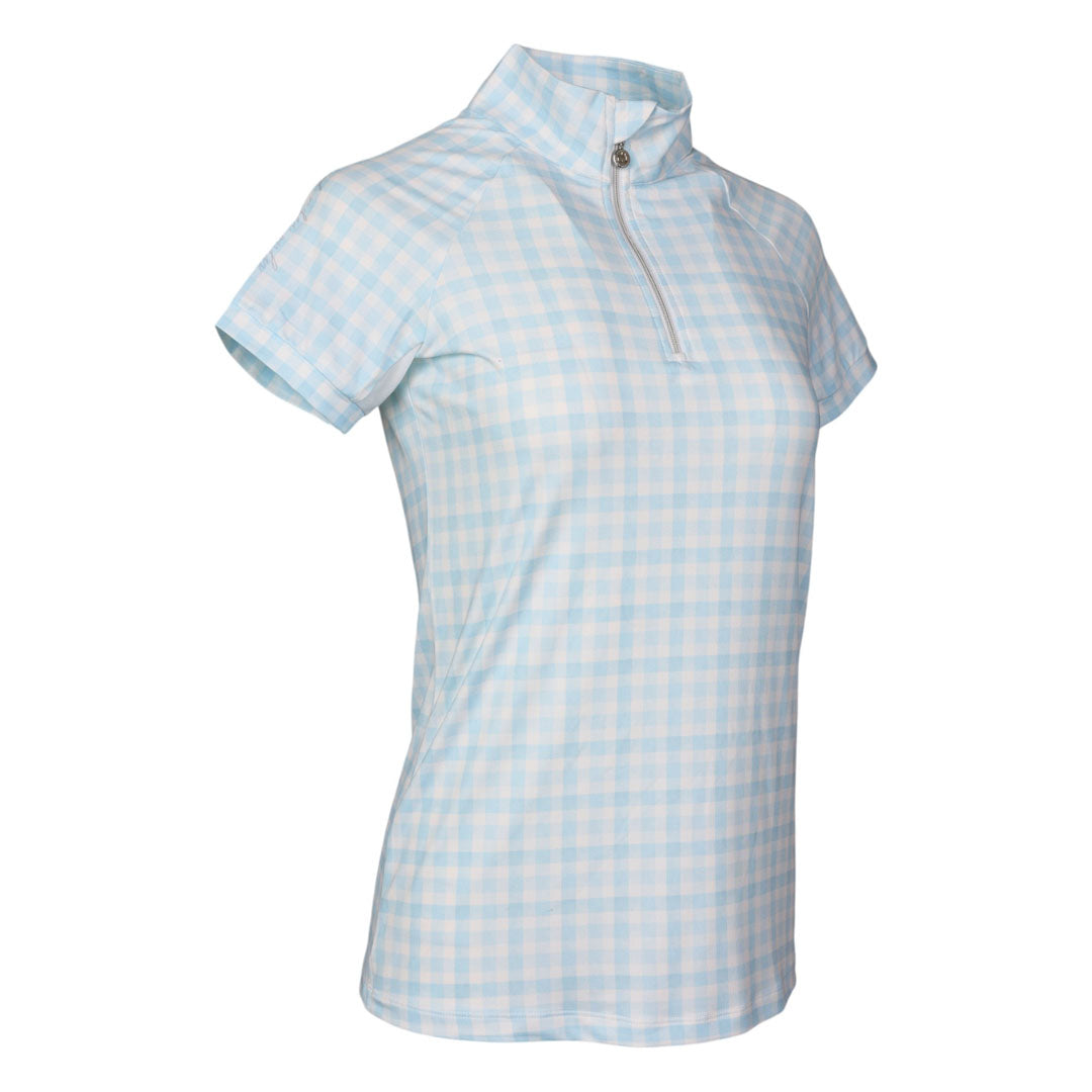 Dapplebay Gingham 1/4 Zip Riding Top - Short Sleeve-Blue/White