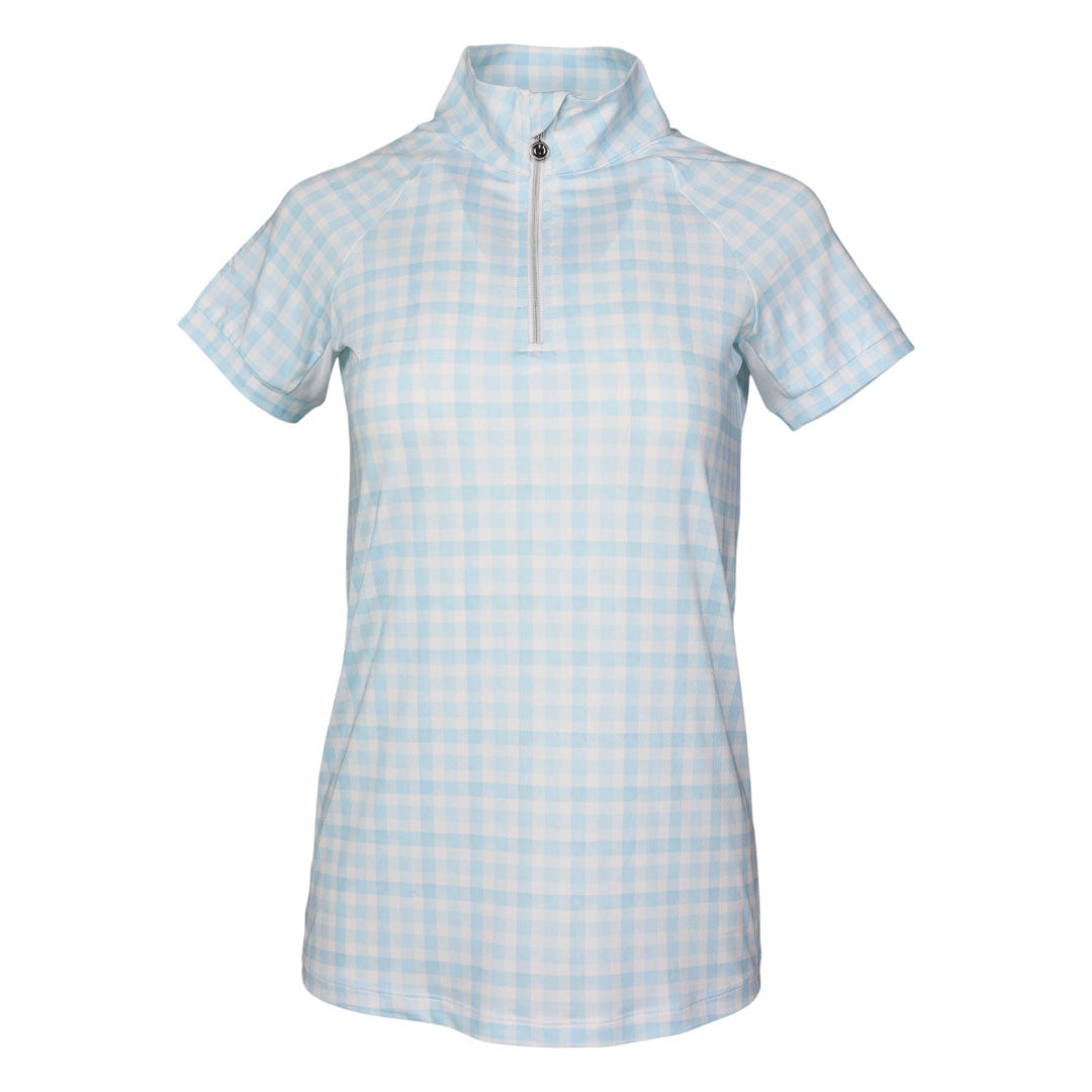 Dapplebay Gingham 1/4 Zip Riding Top - Short Sleeve-Blue/White