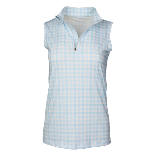 Dapplebay Gingham 1/4 Zip Riding Top - Sleeveless-Blue/White