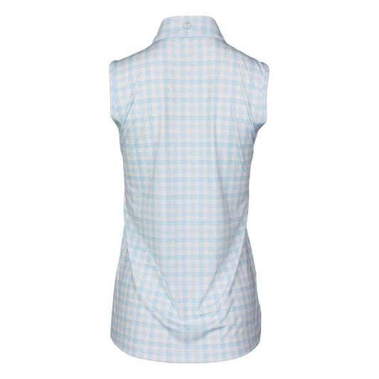 Dapplebay Gingham 1/4 Zip Riding Top - Sleeveless-Blue/White
