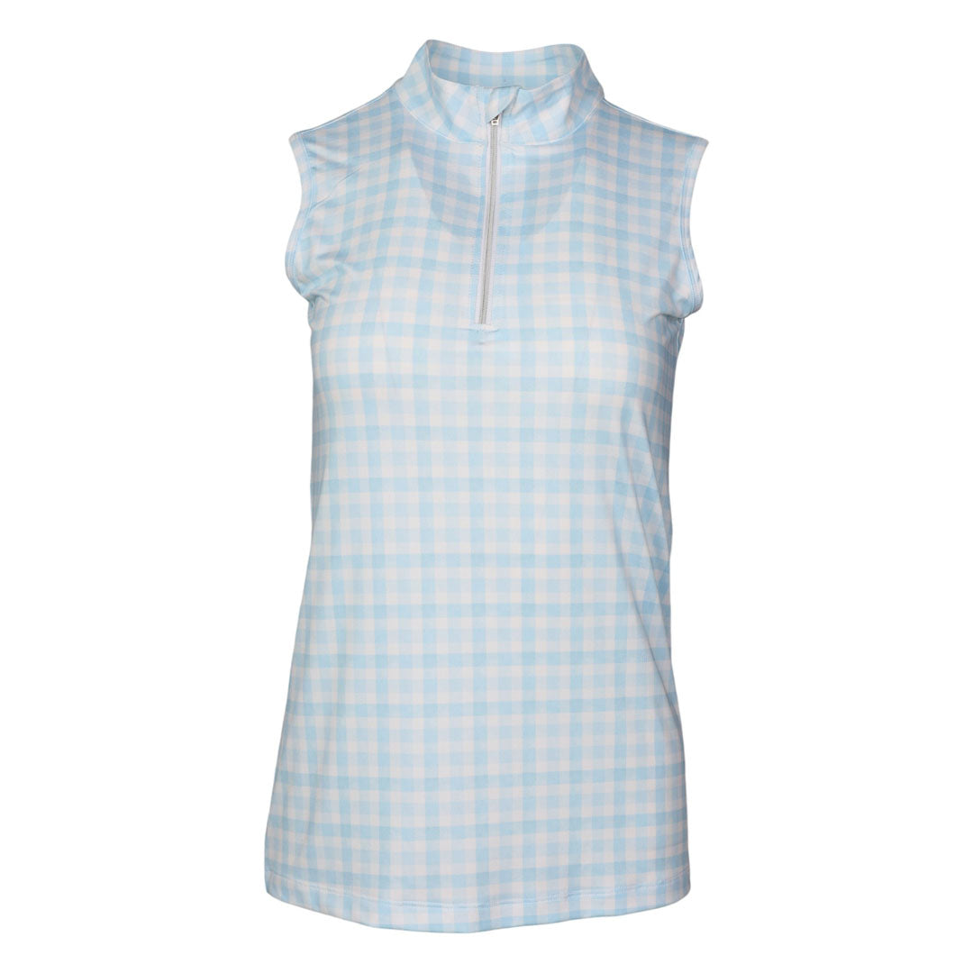 Dapplebay Gingham 1/4 Zip Riding Top - Sleeveless-Blue/White