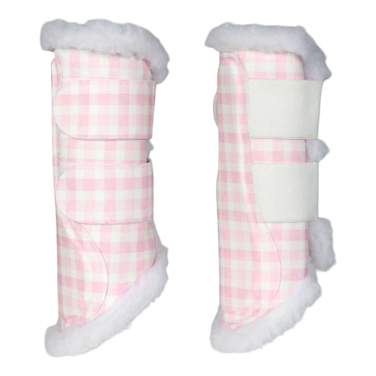 Dapplebay Gingham Brush Boots-Pink/White