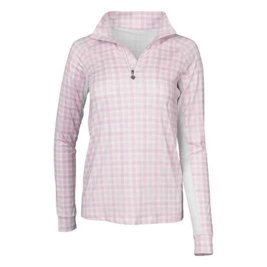 Dapplebay Gingham 1/4 Zip Riding Top - Long Sleeve-Pink/White