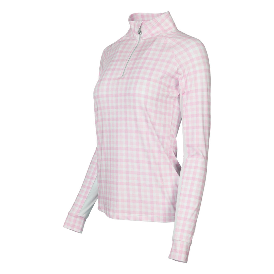 Dapplebay Gingham 1/4 Zip Riding Top - Long Sleeve-Pink/White