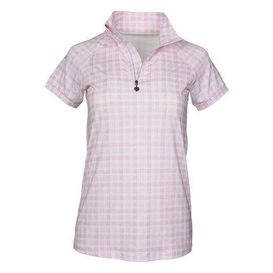 Dapplebay Gingham 1/4 Zip Riding Top - Short Sleeve-Pink/White