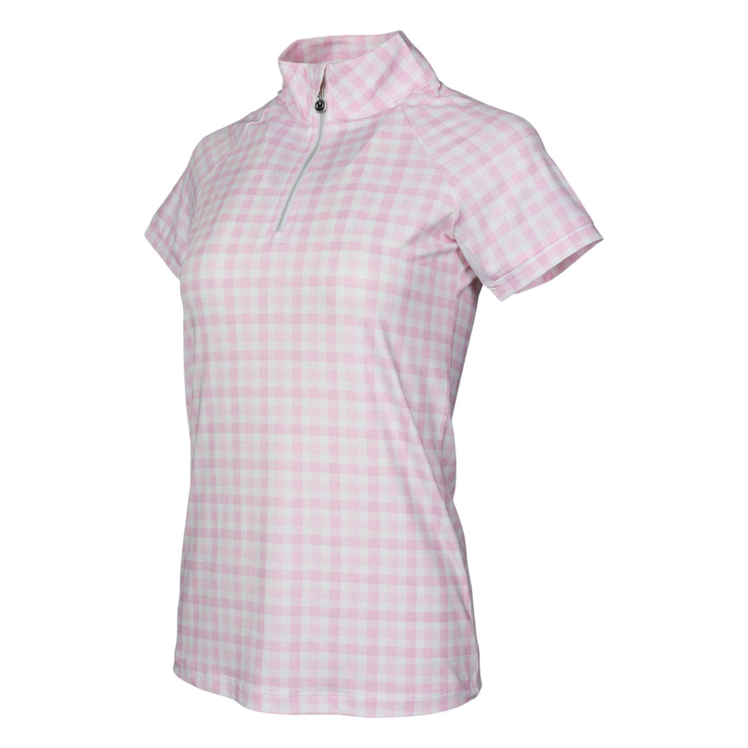 Dapplebay Gingham 1/4 Zip Riding Top - Short Sleeve-Pink/White
