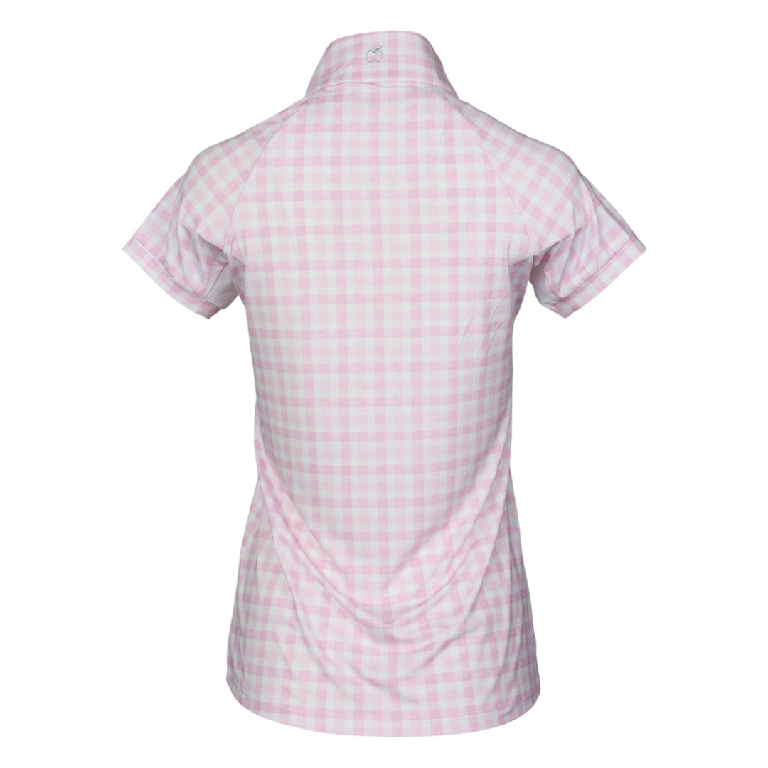 Dapplebay Gingham 1/4 Zip Riding Top - Short Sleeve-Pink/White