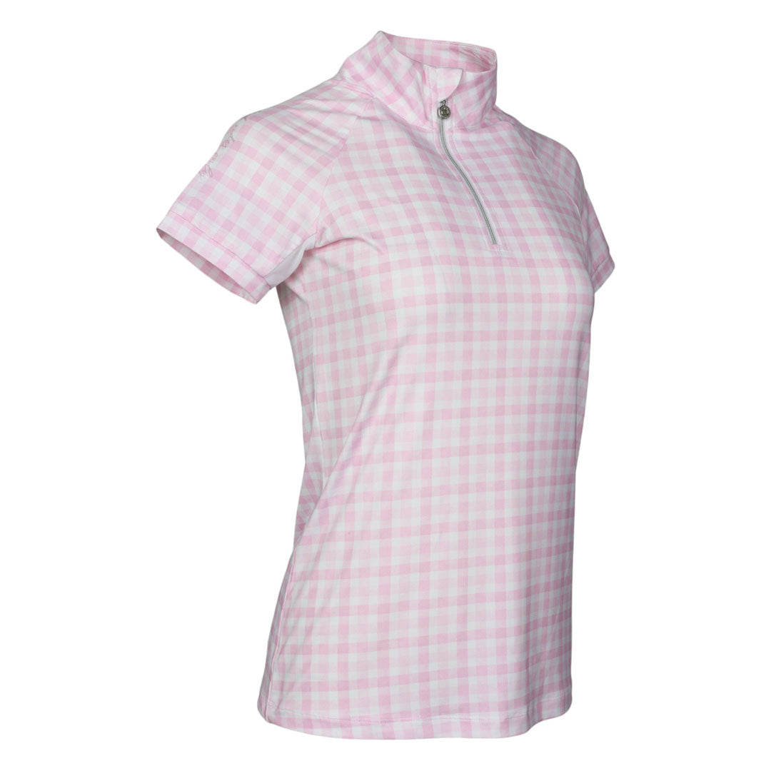 Dapplebay Gingham 1/4 Zip Riding Top - Short Sleeve-Pink/White