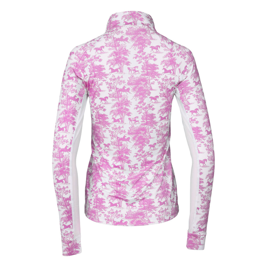 Dapplebay Equestrian Toile 1/4 Zip Light Riding Top - Long Sleeve-Rose/White