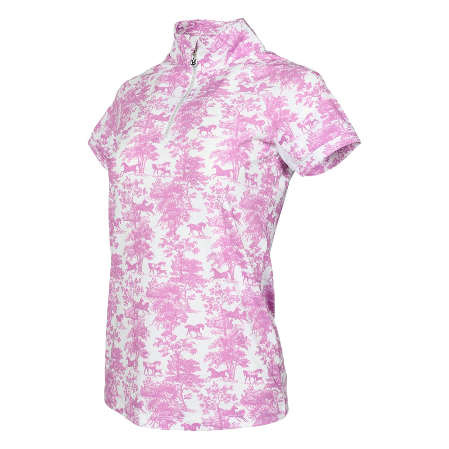Dapplebay Equestrian Toile 1/4 Zip Light Riding Top - Short Sleeve-Rose/White