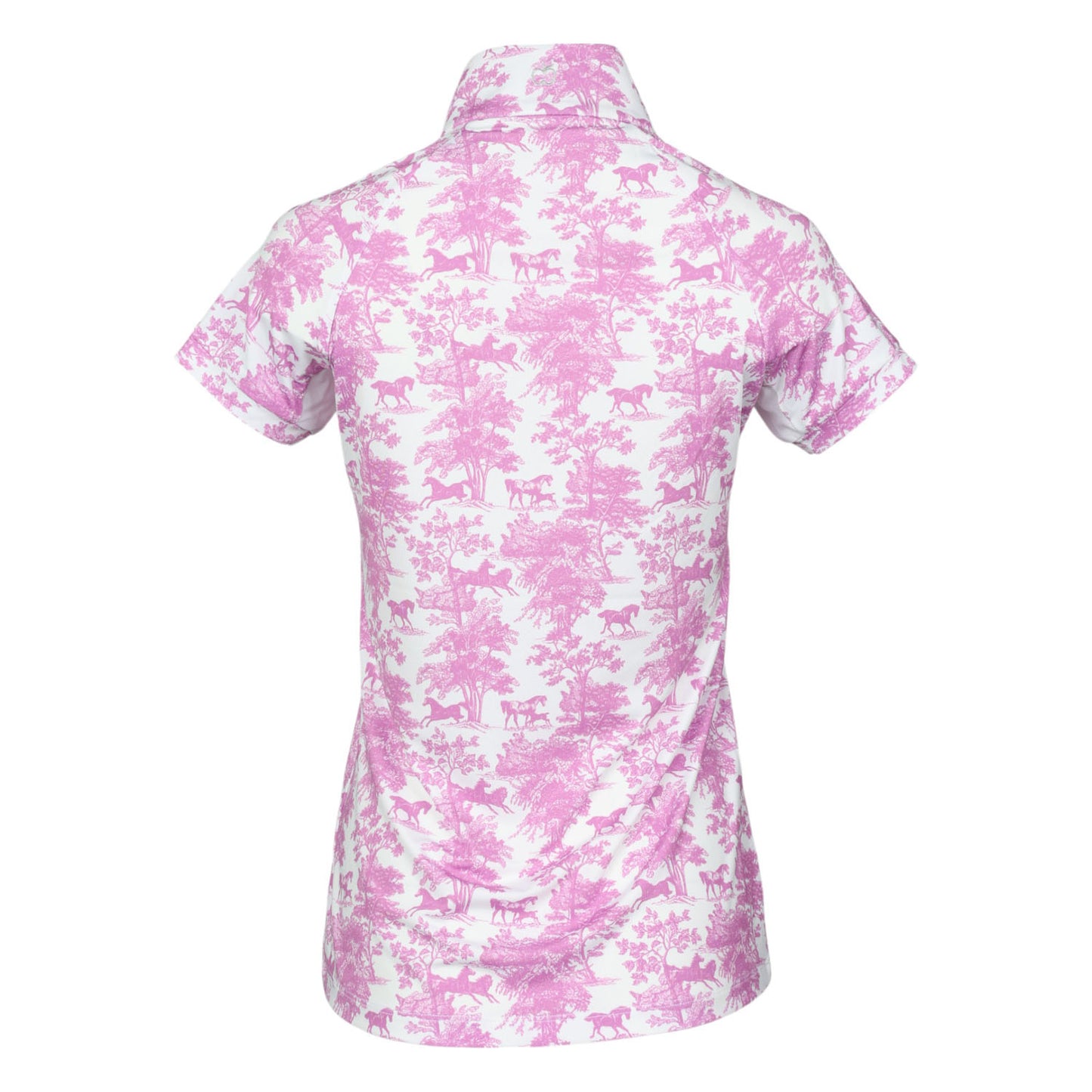 Dapplebay Equestrian Toile 1/4 Zip Light Riding Top - Short Sleeve-Rose/White