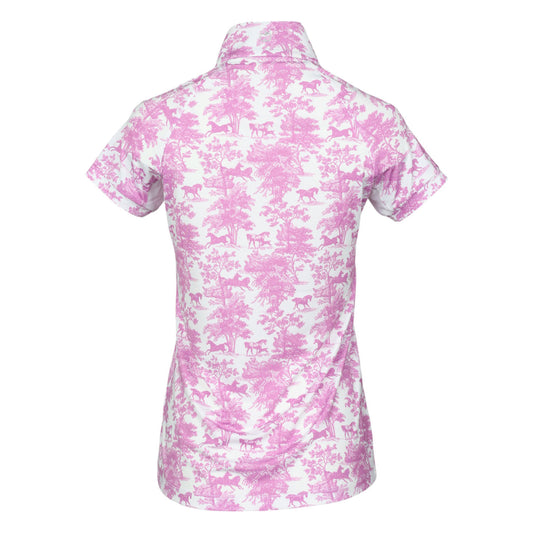 Dapplebay Equestrian Toile 1/4 Zip Light Riding Top - Short Sleeve-Rose/White