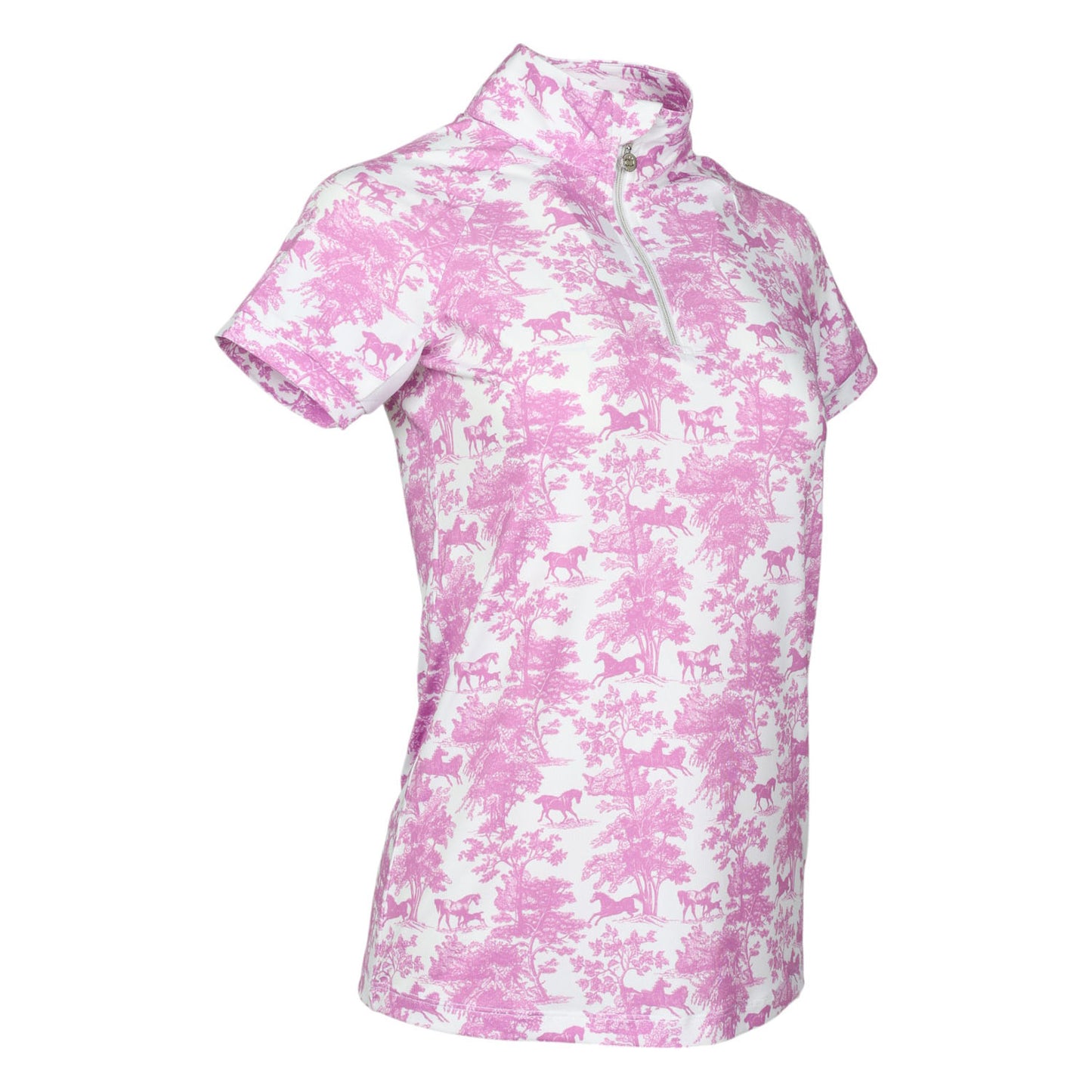 Dapplebay Equestrian Toile 1/4 Zip Light Riding Top - Short Sleeve-Rose/White