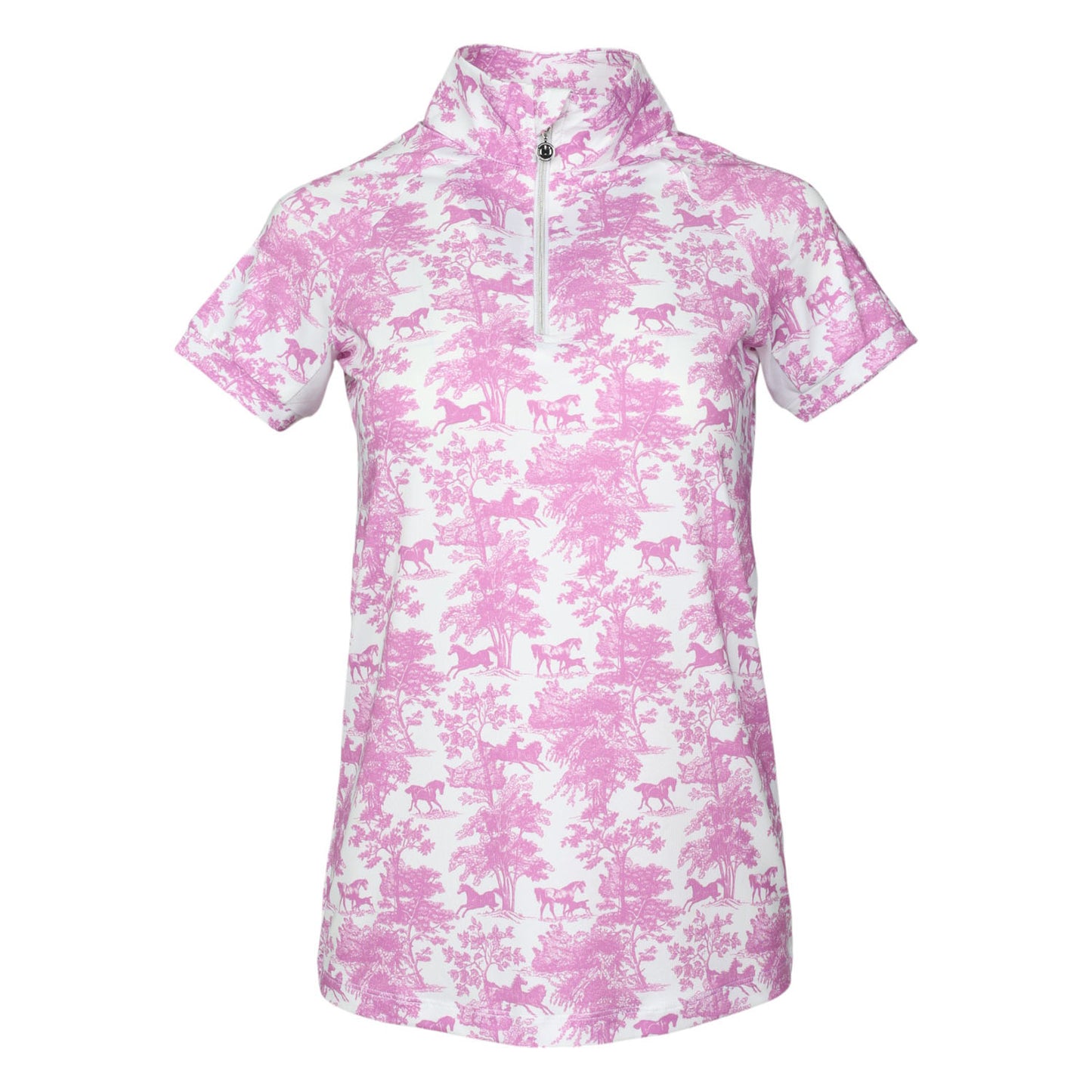 Dapplebay Equestrian Toile 1/4 Zip Light Riding Top - Short Sleeve-Rose/White
