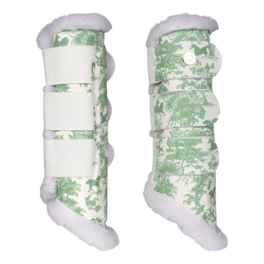Dapplebay Equestrian Toile Brush Boots-Green/White