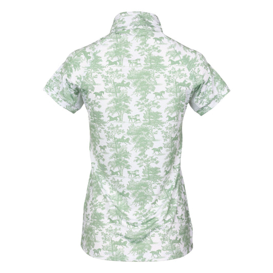 Dapplebay Equestrian Toile 1/4 Zip Light Riding Top - Short Sleeve-Green/White
