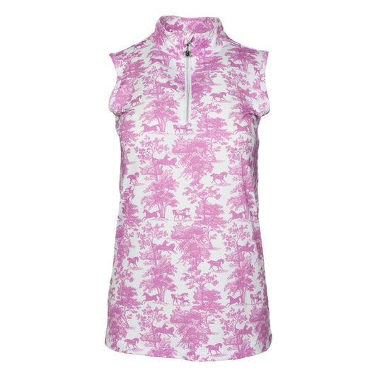 Dapplebay Equestrian Toile 1/4 Zip Light Riding Top - Sleeveless-Rose/White