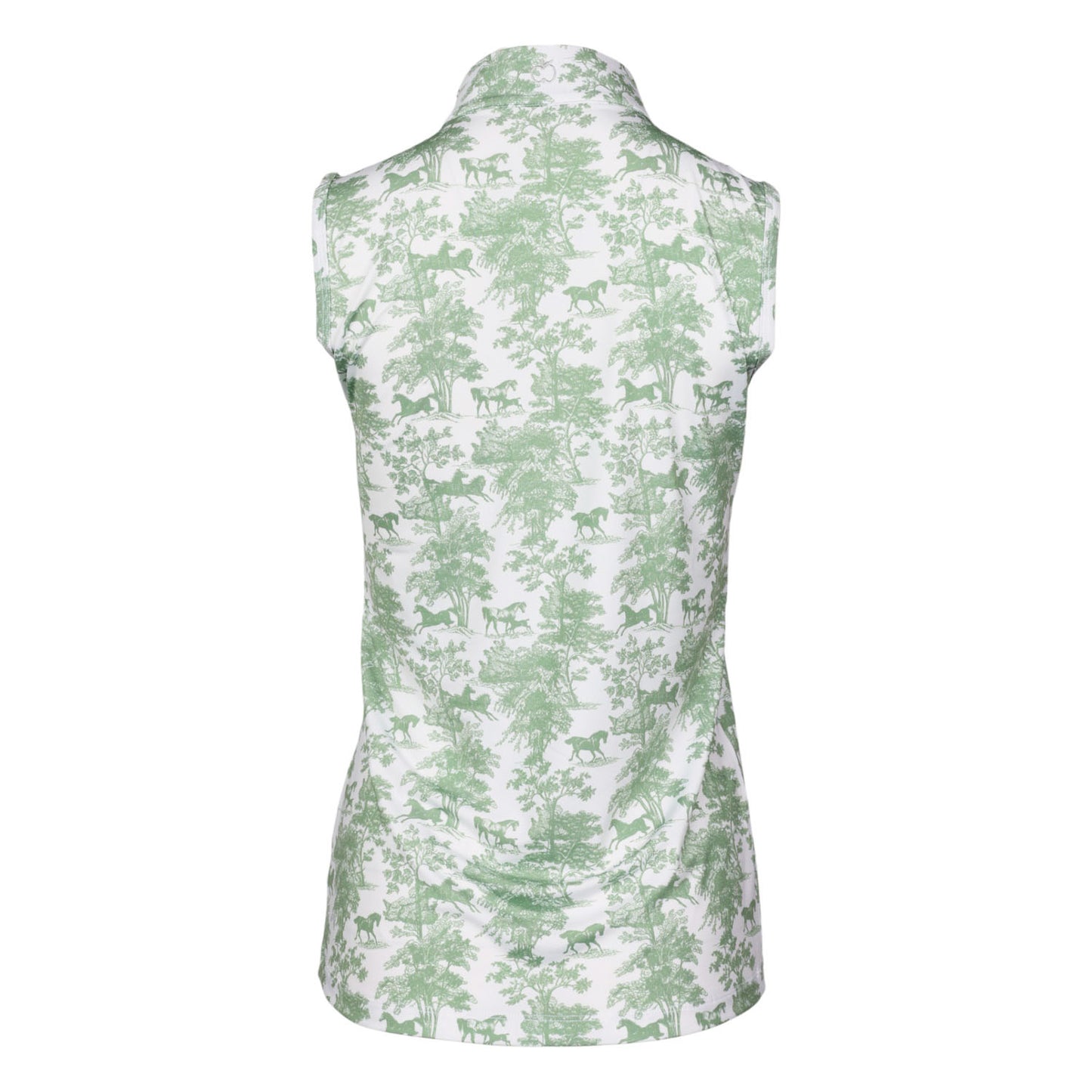 Dapplebay Equestrian Toile 1/4 Zip Light Riding Top - Sleeveless-Green/White