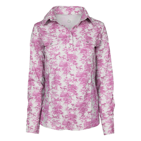 Dapplebay Equestrian Toile Button Down Western Shirt-Rose/White