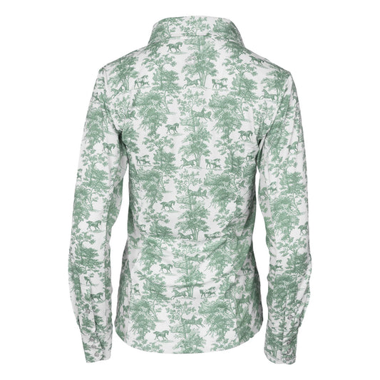 Dapplebay Equestrian Toile Button Down Western Shirt-Green/White