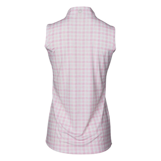 Dapplebay Gingham 1/4 Zip Riding Top - Sleeveless-Pink/White