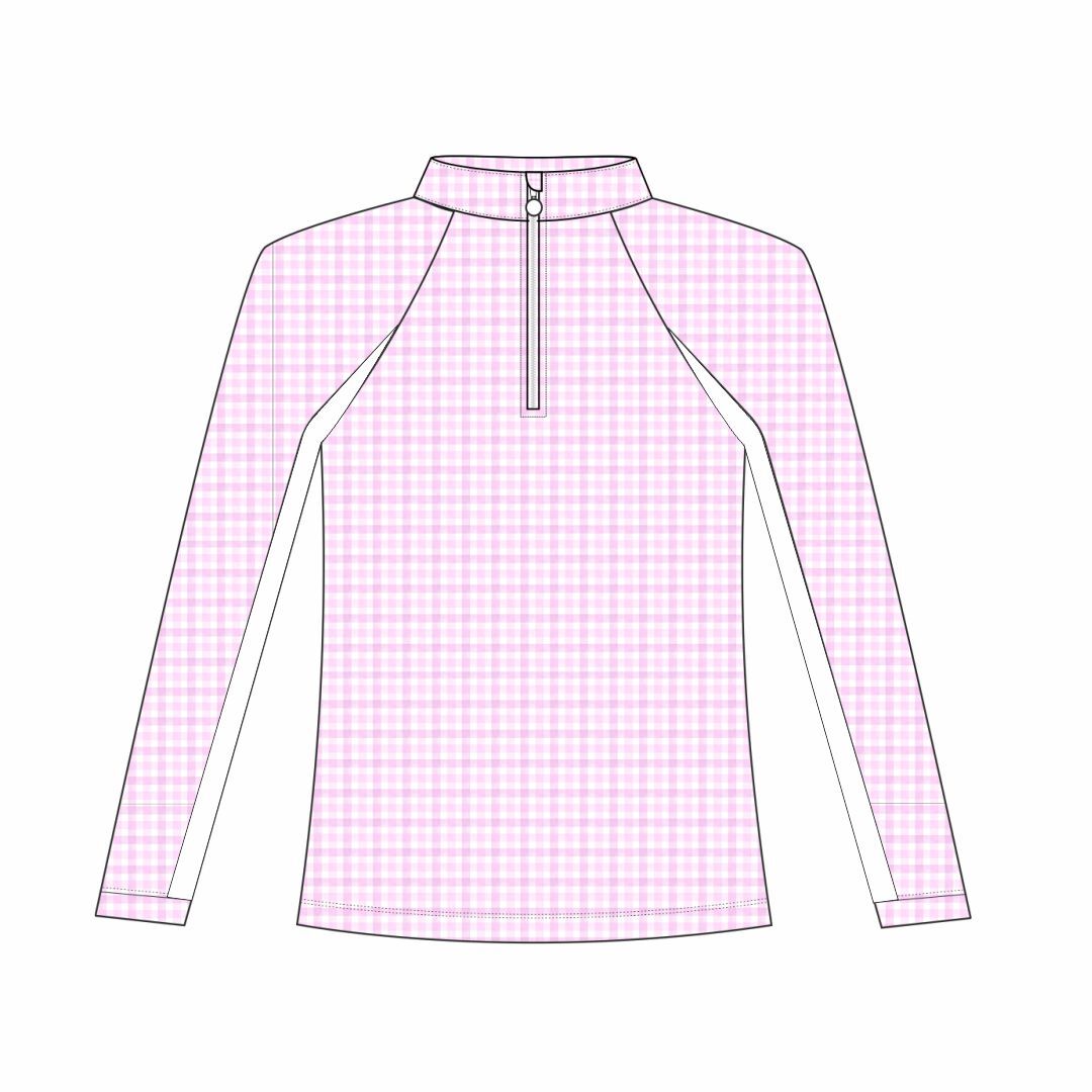 Dapplebay Kids Pink Gingham 1/4 Zip - Long Sleeve