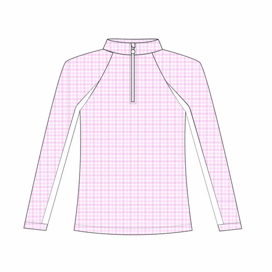 Dapplebay Kids Pink Gingham 1/4 Zip - Long Sleeve