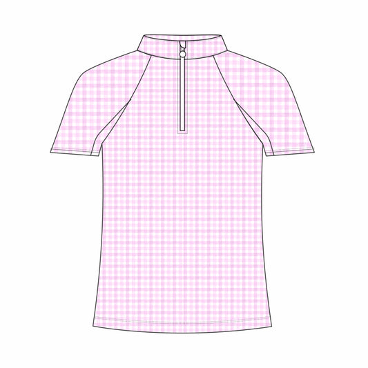 Dapplebay Kids Pink Gingham 1/4 Zip - Short Sleeve