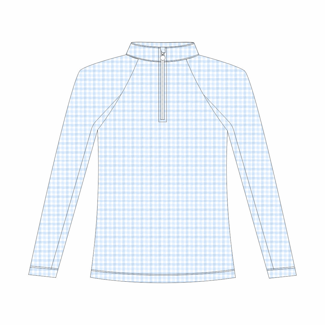 Dapplebay Kids Blue Gingham 1/4 Zip - Long Sleeve